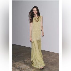 Zara Light Lime Green Lace Maxi Dress